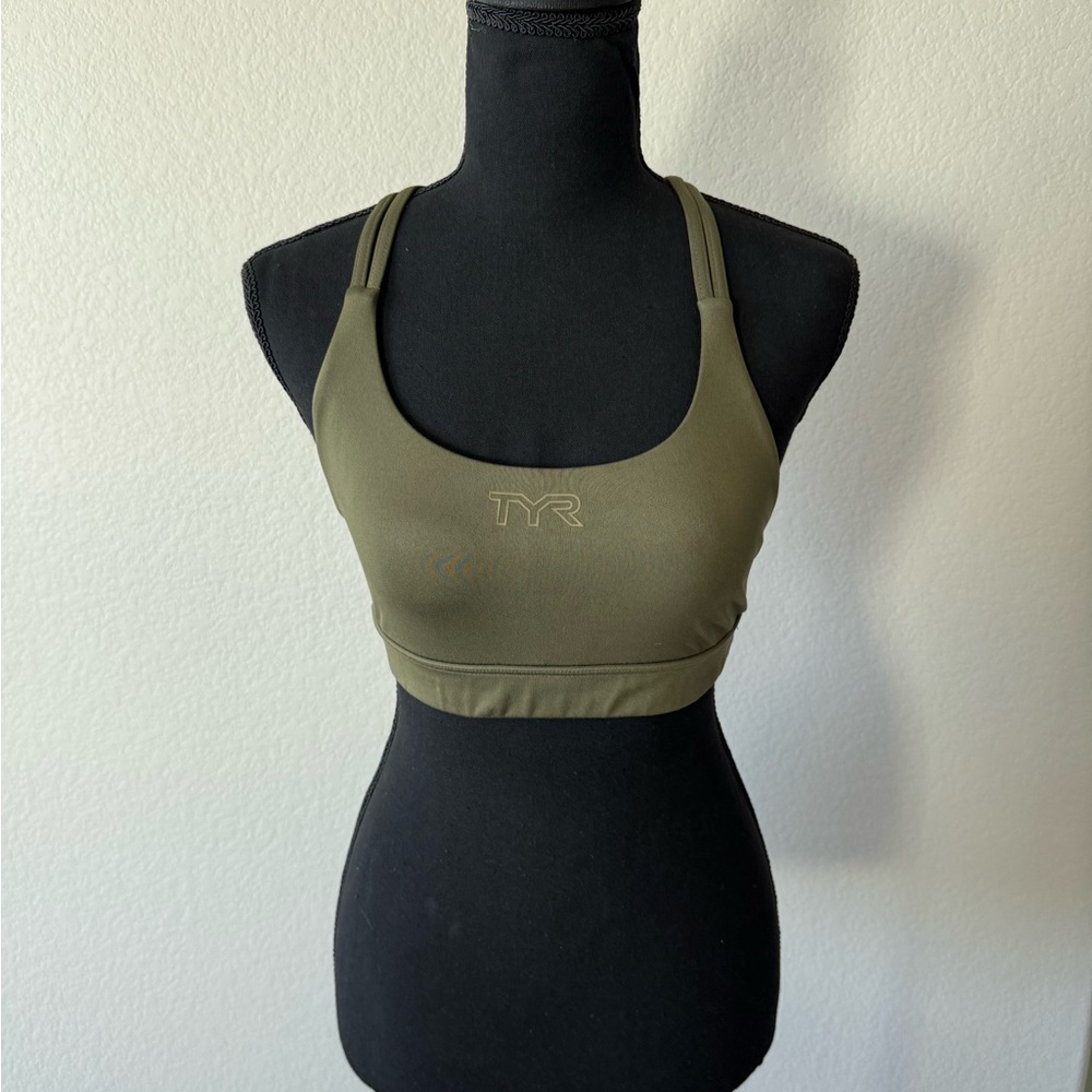 TYR Joule Elite Dual Strap Sports Bra Olive Green Size Medium